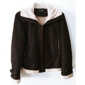 Brown Faux Leather Bomber Jacket